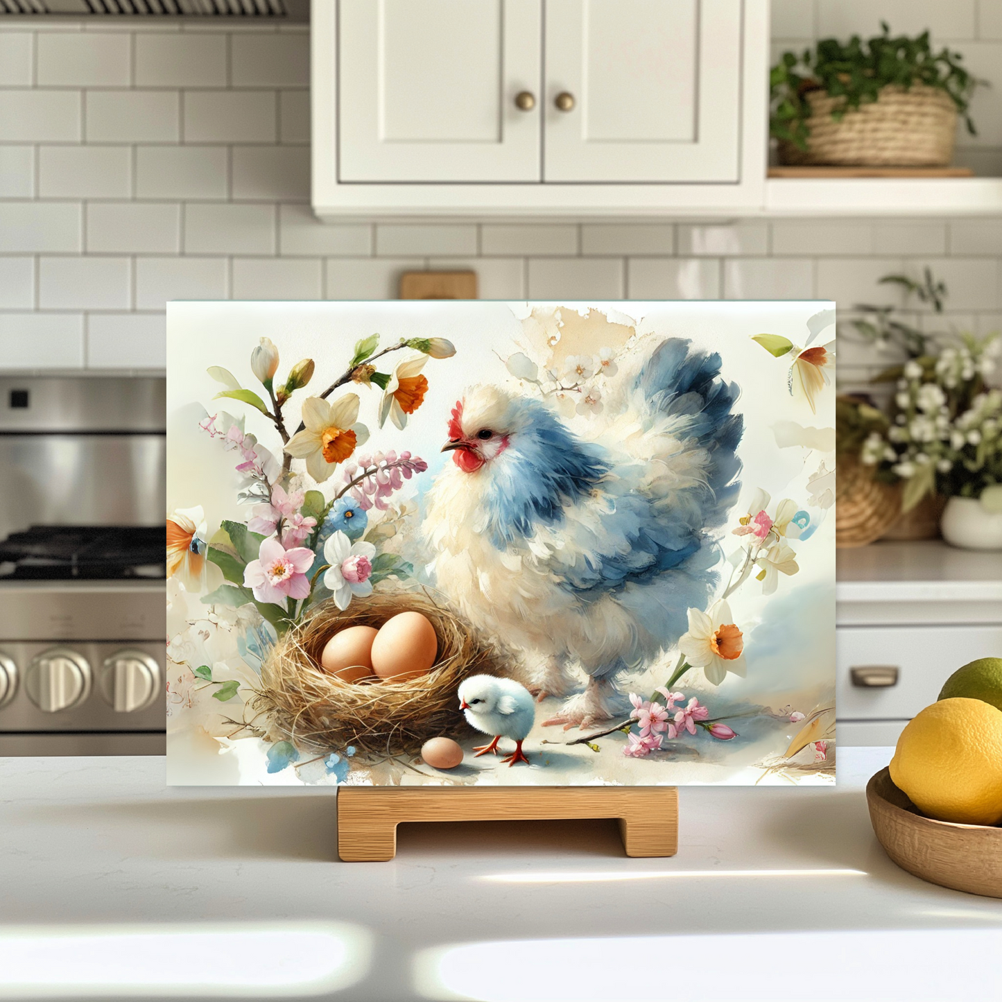Fluffy Hen Foral Glass Custting Board