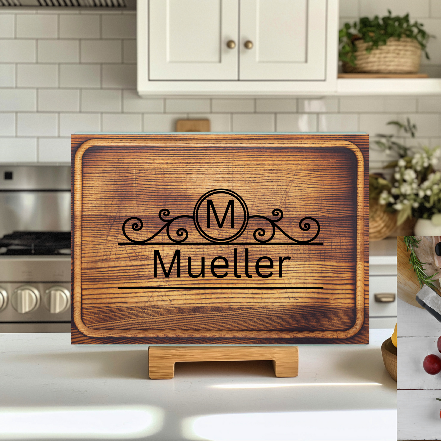 Rustic Wood Style Monogram Glass Cutting Board