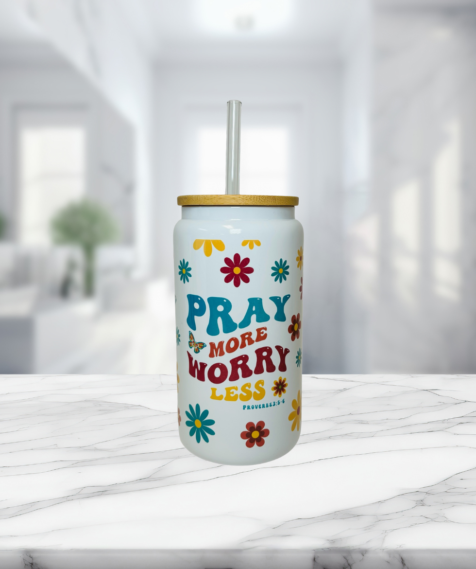 Pray More Worry Less Iced Coffee Cup