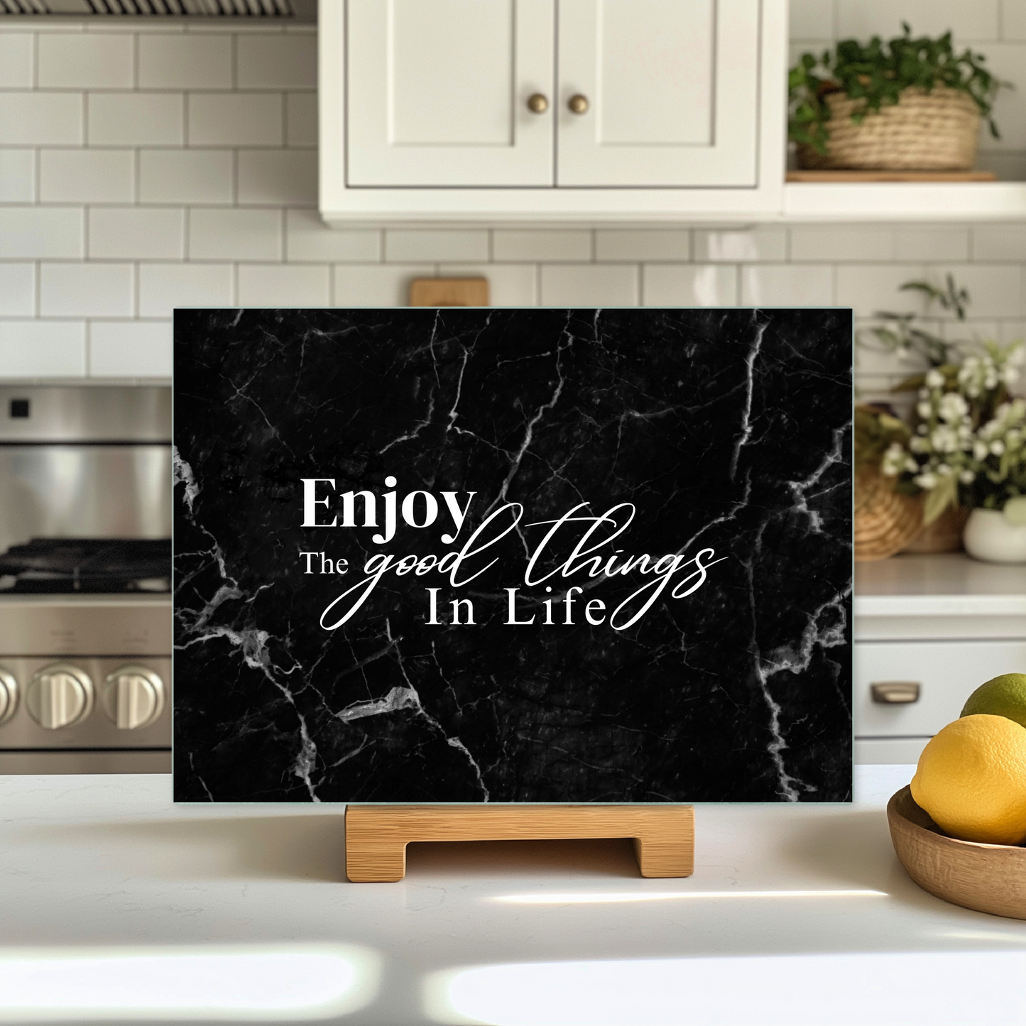 Enjoy the Good Things in Life” Glass Cutting Board