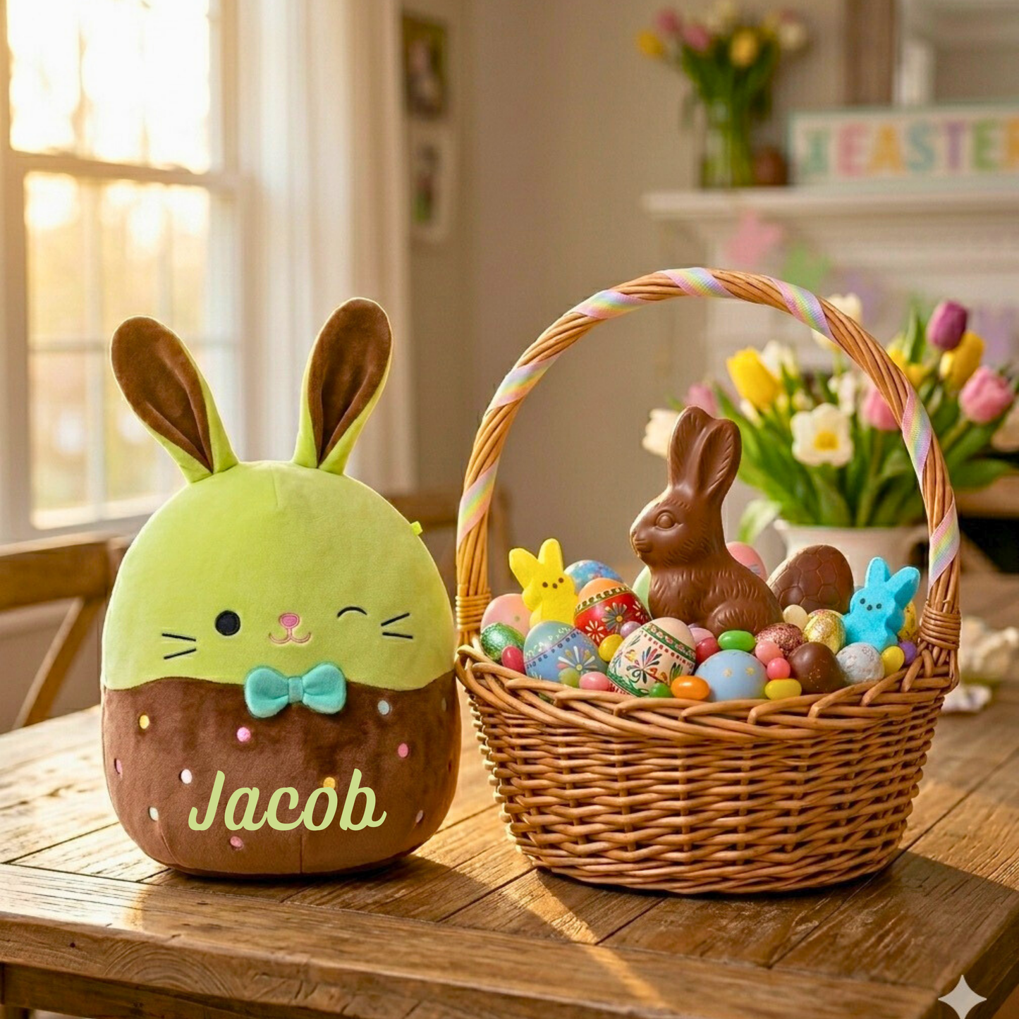 Squishmallows 12in Buster The Chocolate-Dipped Green Bunny Easter Basket Gift