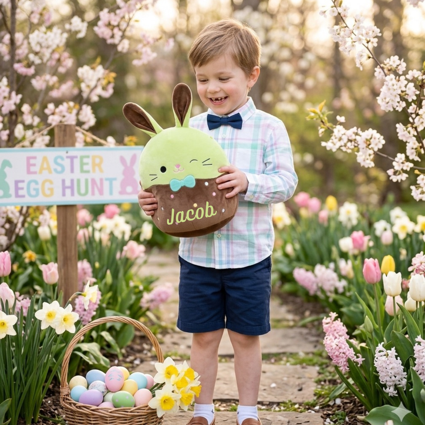 Squishmallows 12in Buster The Chocolate-Dipped Green Bunny Easter Basket Gift